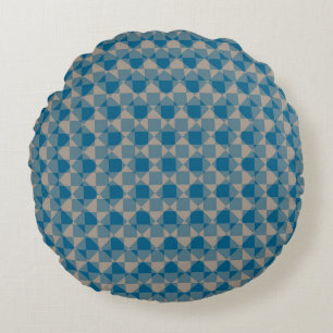 Blaugraues Karo-Diamant-Karomuster Rundes Kissen