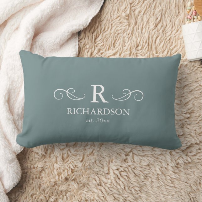 Blaugraues Monogram Lumbar Pillow Lendenkissen (Decke)
