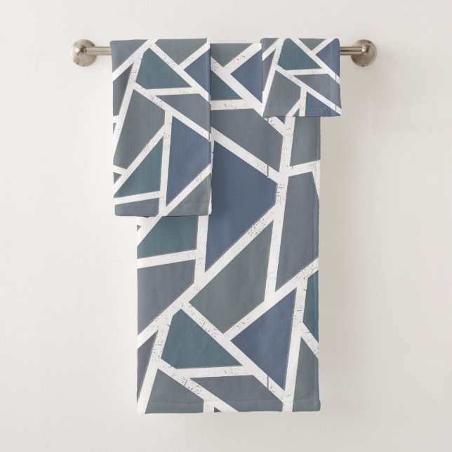 Blaugraues Mosaikmuster Badhandtuch Set (Insitu)