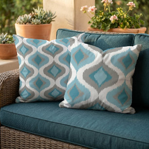 Blaugraues Retro-Ikat-Tropfenmuster Kissen