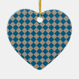 Blaugraues Schachbrett-Diamantmuster Keramik Ornament