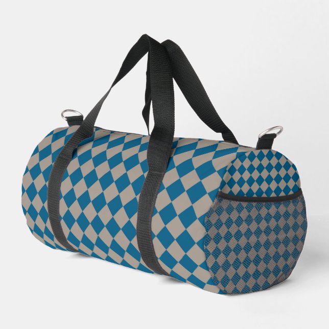 Blaugraues Schachbrett-Diamantmuster Klein Duffle Bag (Rechte Ecke)