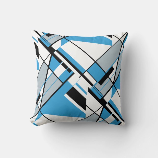 Blaugraues Schwarz-weißes Abstraktes Kunstdesign Kissen (Vorderseite)