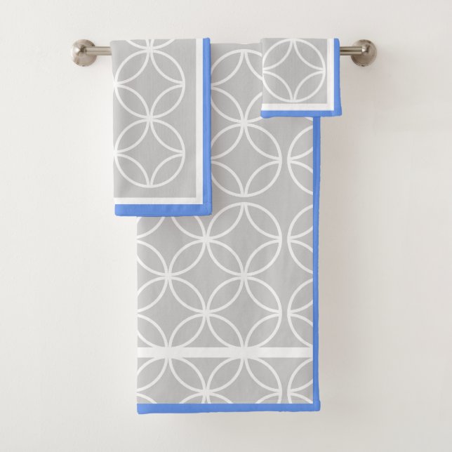 Blaugraues und weißes geometrisches Muster Badhandtuch Set (Insitu)