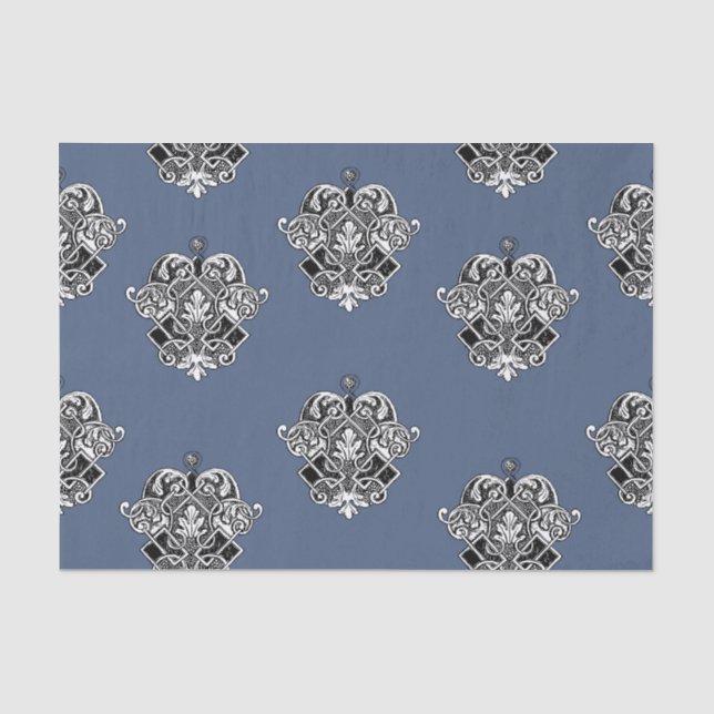 Blaugraues Viktorianisches Zierdesign Seidenpapier (Vorderseite)