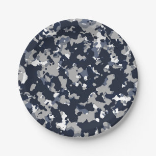 Blaugraues Weiß Camouflage Camouflage Muster Party Pappteller