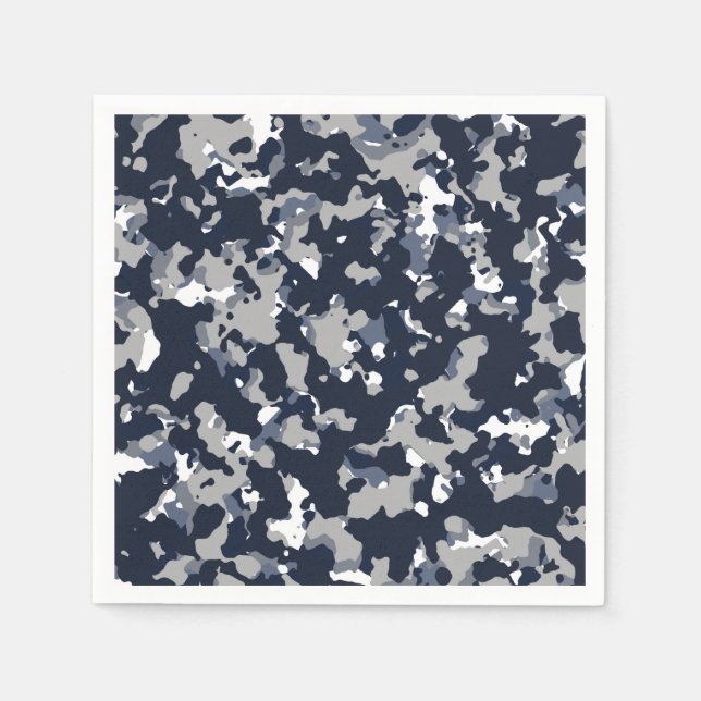 Blaugraues Weiß Camouflage Camouflage Muster Party Serviette (Vorderseite)