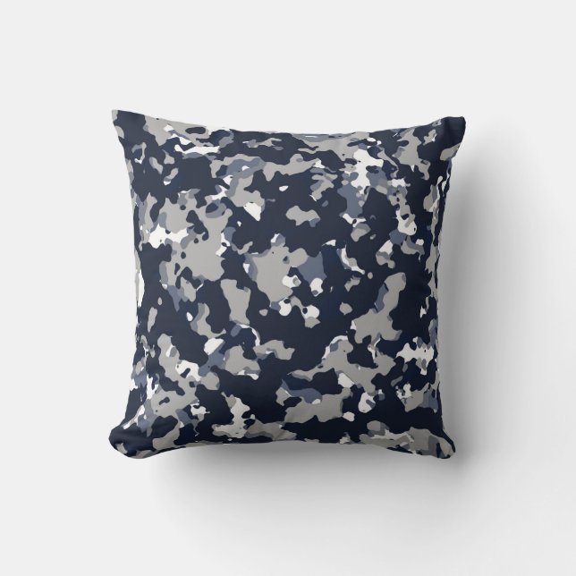 Blaugraues White Camouflage Camouflage Muster Kissen (Vorderseite)