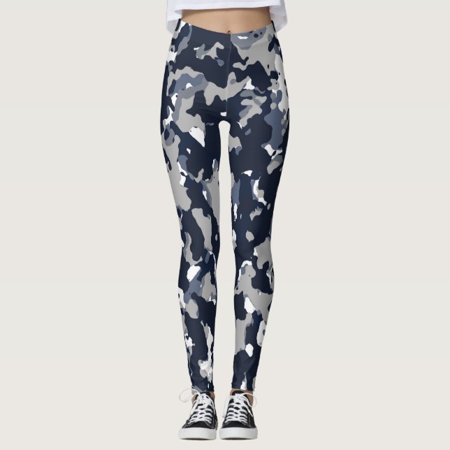 Blaugraues White Camouflage Camouflage Muster Leggings (Vorderseite)