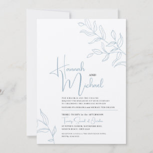Blaugrauweißer Zweig der Hochzeit von Blätter Einladung