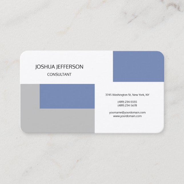 Blaugrauweißes Design Modernes, Schlichtes Minimal Visitenkarte (Vorderseite)