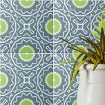 Blaugrün Bohemisches Mosaikmuster Fliese<br><div class="desc">Ein faszinierendes zeitgenössisches Fliesendesign in der Keramik,  das eine makellose Anordnung der geometrischen Formen in Grün und Weiß vor einem beruhigenden blauen Hintergrund zeigt.</div>