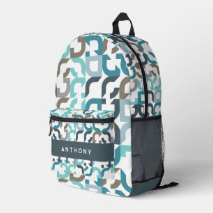 Blaugrün Braun Grau Midcentury Art Muster Bedruckter Rucksack