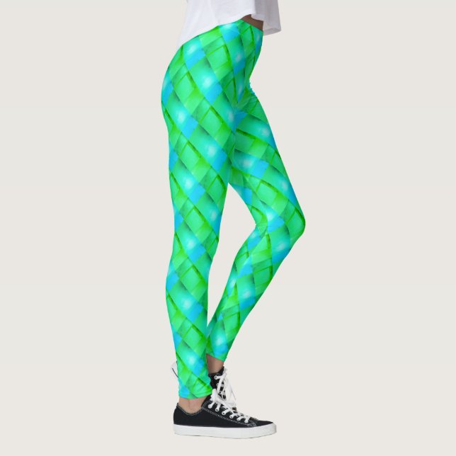 Blaugrün gebogene Rechtecke oder Streifen, die dün Leggings (Rechts)