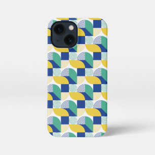 Blaugrün-gelb-Abstraktes geometrisches Muster iPhone 13 Mini Hülle