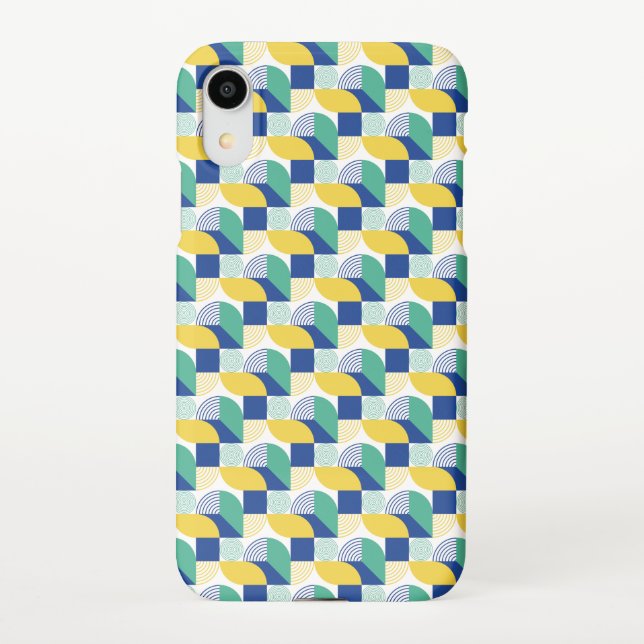 Blaugrün-gelb-Abstraktes geometrisches Muster iPhone Hülle (Rückseite)