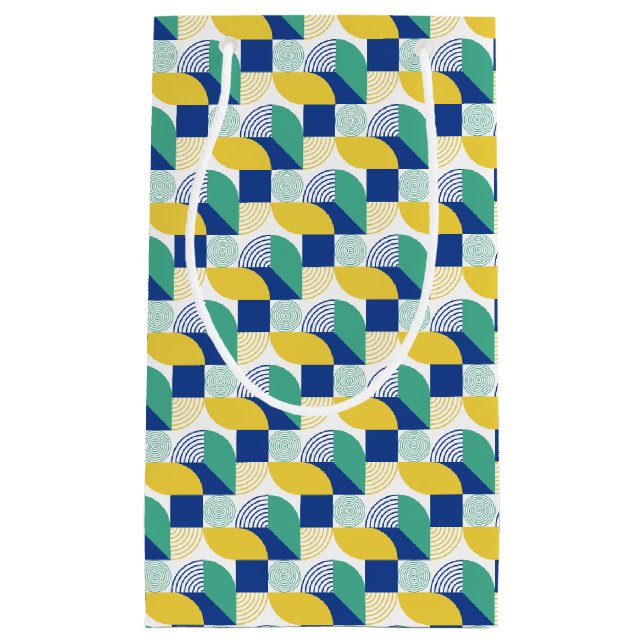 Blaugrün-gelb-Abstraktes geometrisches Muster Kleine Geschenktüte (Vorderseite)