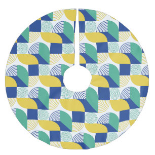 Blaugrün-gelb-Abstraktes geometrisches Muster Polyester Weihnachtsbaumdecke
