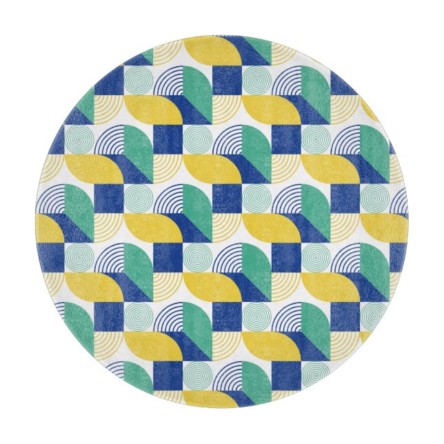 Blaugrün-gelb-Abstraktes geometrisches Muster Schneidebrett (Vorderseite)
