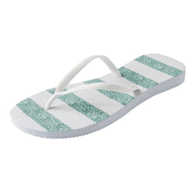 Blaugrün Glitzer Streifen Flip Flops (Schrägansicht)