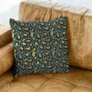 Blaugrün Gold Metallische Folie Glam Leopard Fell  Kissen