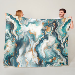 Blaugrün Gold Weiß Modern Marmor Achat Fleecedecke
