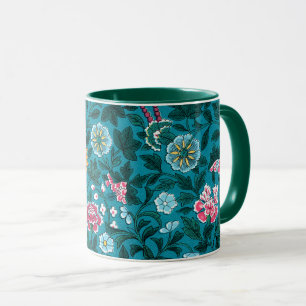 Blaugrün Grün Rot Pink Gelb Florales Muster Tasse