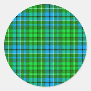 Blaugrün kariert Tartan Grün Runder Aufkleber