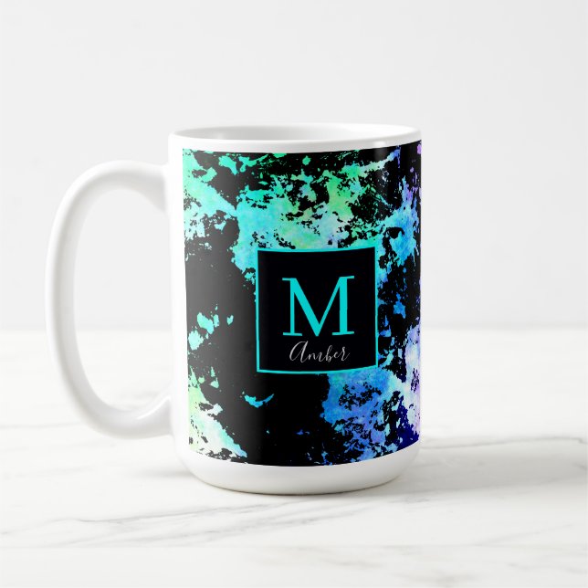 Blaugrün, Lila, blauer Lack, Abstrakt Kaffeetasse (Links)