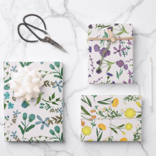 Blaugrün Lila orange Gelbe Blütenfarbe Geschenkpapier Set