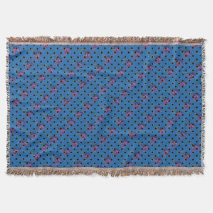 Blaugrün lila rosa Blume und schwarze Polka Punkte Decke