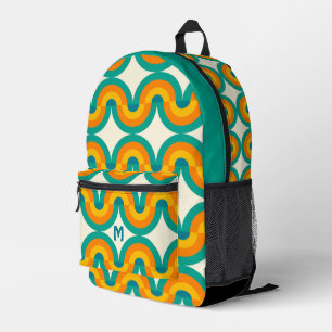 Blaugrün Orange Mittelalterliche Wellen Kreise Mus Bedruckter Rucksack