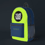 Blaugrün | Personalisiertes Firmenlogo und Text Bedruckter Rucksack<br><div class="desc">Classic Navy Blau und Grün | Personalisiertes Firmenlogo und Text Moderner Business-gedruckter Rucksack</div>