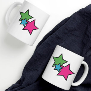 Blaugrün Pink Schwarz Neonsterne Kaffeetasse