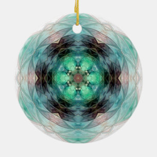 Blaugrün rosa florales Sternmuster Keramik Ornament