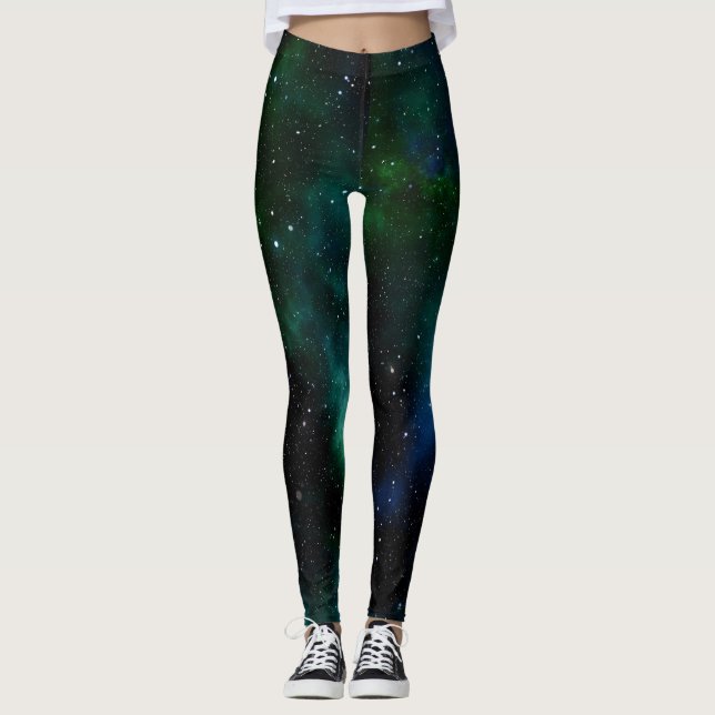 Blaugrün Sternenhimmel-Leggings Leggings (Vorderseite)