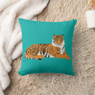 Blaugrün Türkis Orange Safari Tiger Tier Kissen