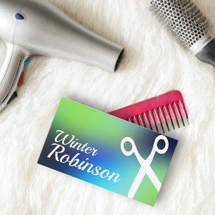 Blaugrün-türkisfarbene Friseurin Visitenkarte