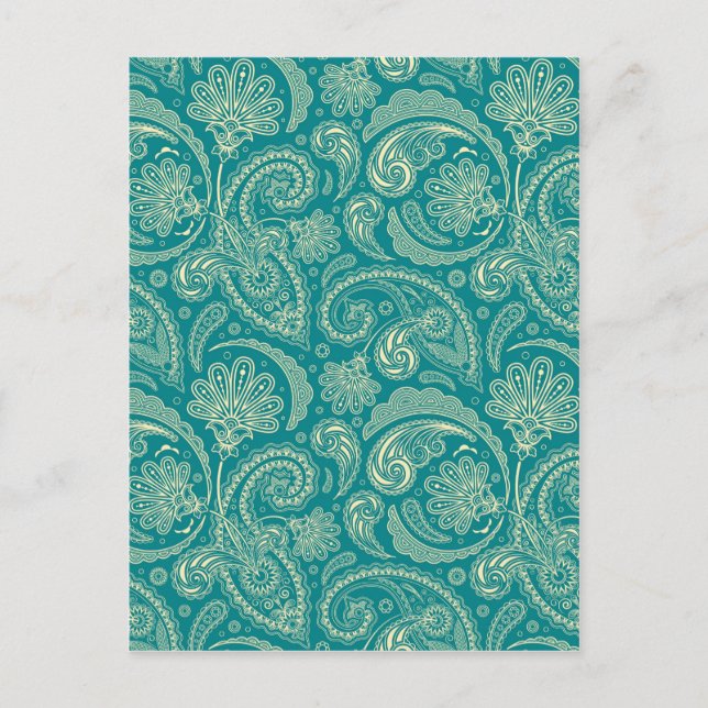 Blaugrün und Beige Creme Vintag Paisley Postkarte (Vorderseite)