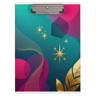 Blaugrün und Fuchsia Modernes Abstrakt mit goldene Klemmbrett