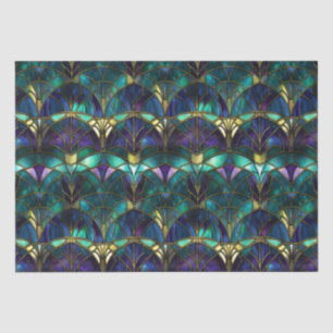 Blaugrün, Violett und Gold Pfau Bleiglasfenster Seidenpapier