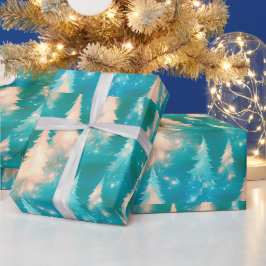 Blaugrün weiße Bäume Moderne Weihnachten Geschenkpapier