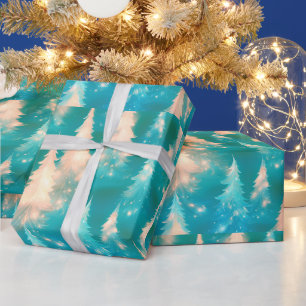 Blaugrün weiße Bäume Moderne Weihnachten Geschenkpapier