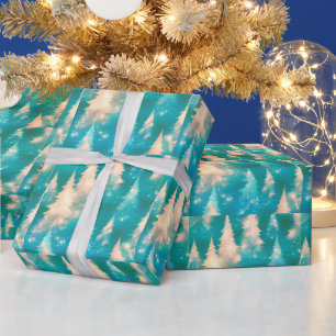 Blaugrün weiße Bäume Moderne Weihnachten Geschenkpapier