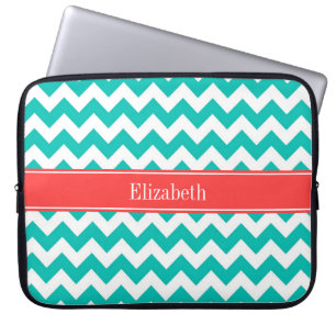 Blaugrün Weiße Chevron ZigZag Korallen Namens-Mono Laptopschutzhülle