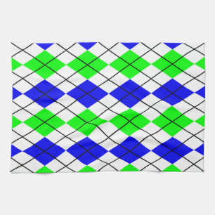 Blaugrün-weißes Argyle-Diamant-Design Geschirrtuch