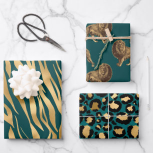 Blaugrüne afrikanische Tiermuster Geschenkpapier Set