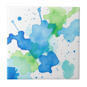 Blaugrüne Aquarell-Abstrakt-Patrouille Fliese