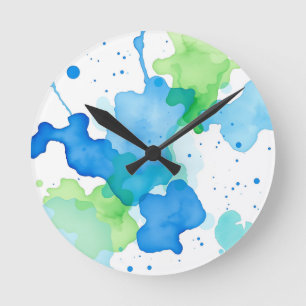 Blaugrüne Aquarell-Abstrakt-Patrouille Runde Wanduhr