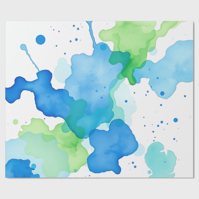 Blaugrüne Aquarell-Abstrakt-Pattern Geschenkpapier (Flach)